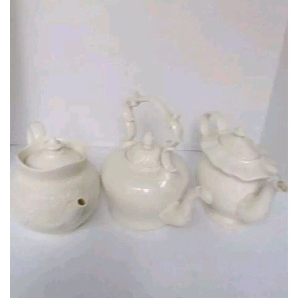 Elegant White Ceramic Teapot Set Vintage Style Tea Service Collection Decorative